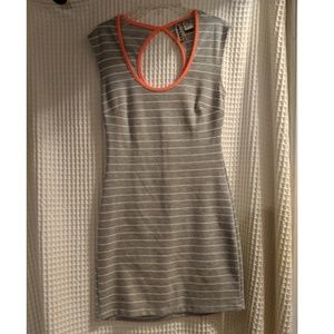 Grey and white striped sleeveless dress